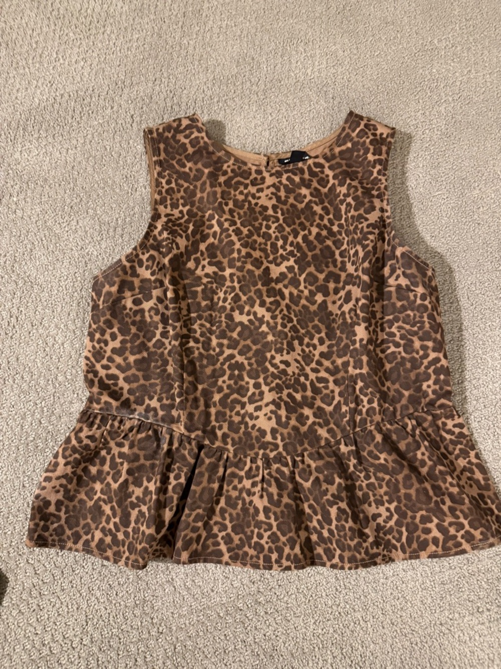 Sleeveless Leopard Print Peplum Top in Brown
